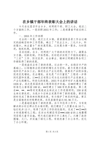 在乡镇干部年终表彰大会上的讲话发言