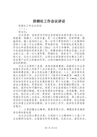 供销社工作会议讲话发言