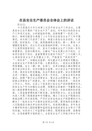 在县安全生产委员会全体会上的讲话发言