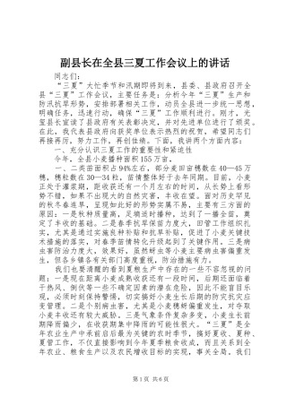副县长在全县三夏工作会议上的讲话发言