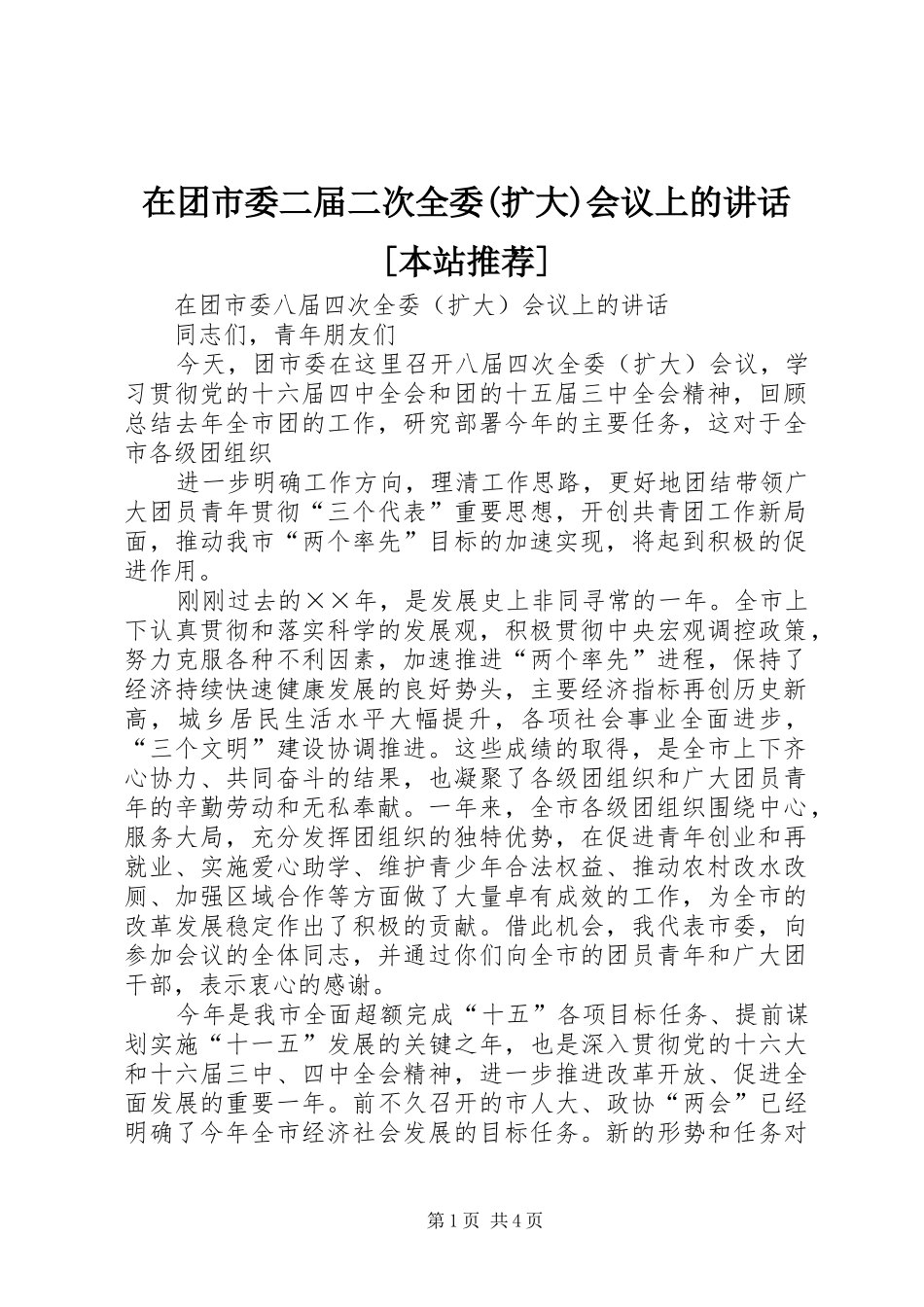 在团市委二届二次全委(扩大)会议上的讲话发言[本站推荐]_第1页