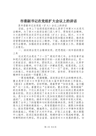 市委副书记在党组扩大会议上的讲话发言