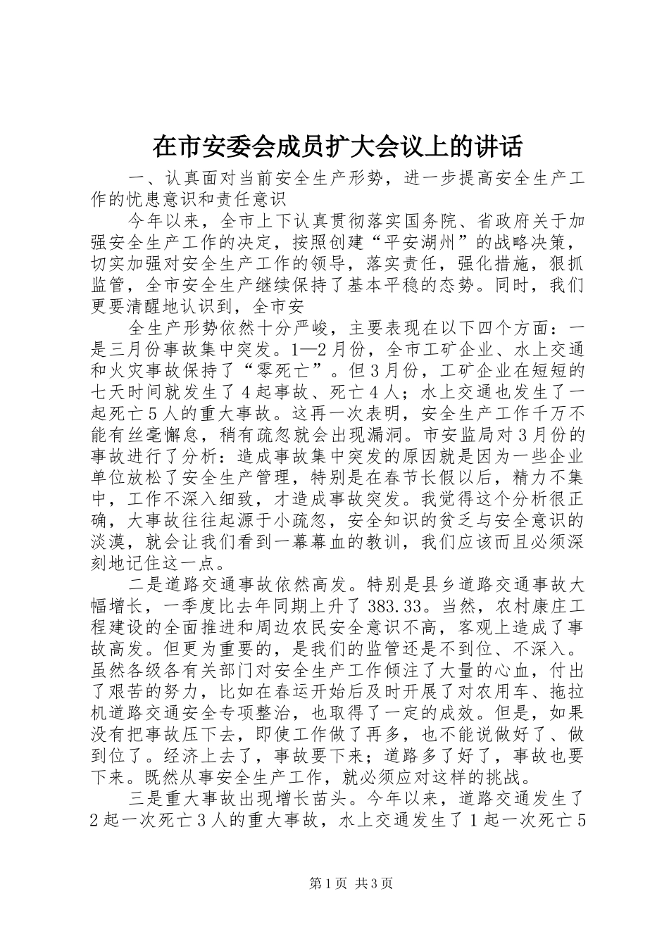 在市安委会成员扩大会议上的讲话发言_第1页