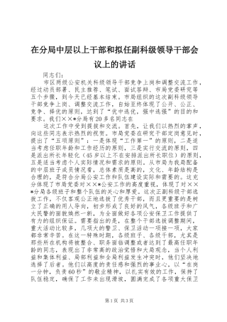 在分局中层以上干部和拟任副科级领导干部会议上的讲话发言