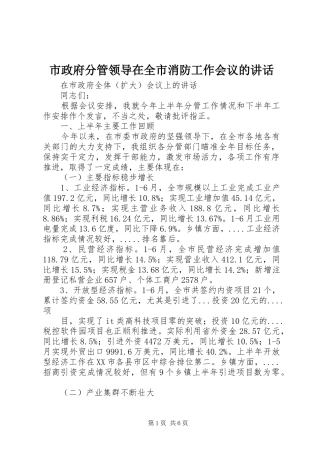 市政府分管领导在全市消防工作会议的讲话发言