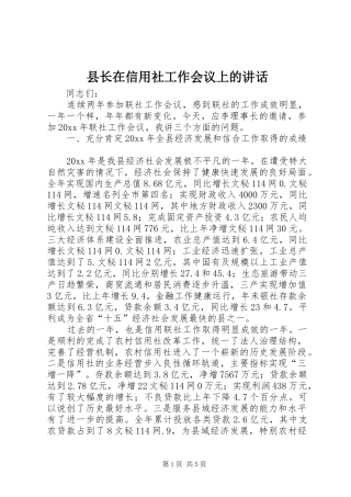 县长在信用社工作会议上的讲话发言
