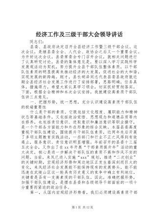经济工作及三级干部大会领导讲话发言
