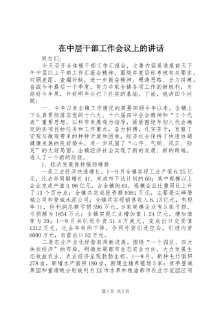 在中层干部工作会议上的讲话发言
