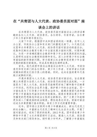 在“共青团与人大代表、政协委员面对面”座谈会上的讲话发言