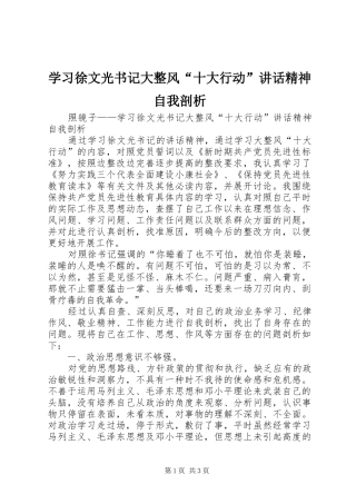 学习徐文光书记大整风“十大行动”讲话发言精神自我剖析