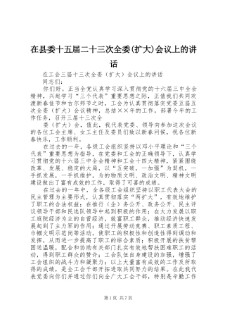 在县委十五届二十三次全委(扩大)会议上的讲话发言