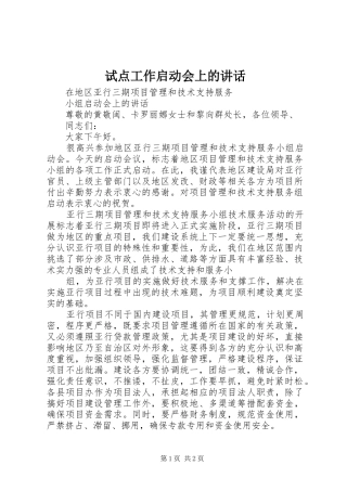 试点工作启动会上的讲话发言