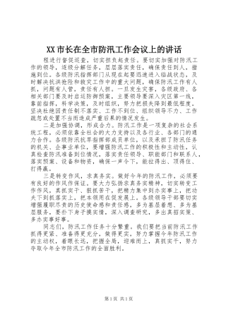 XX市长在全市防汛工作会议上的讲话发言