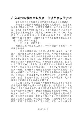 在全县扶持微型企业发展工作动员会议的讲话发言