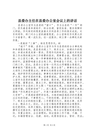 县委办主任在县委办公室会议上的讲话发言