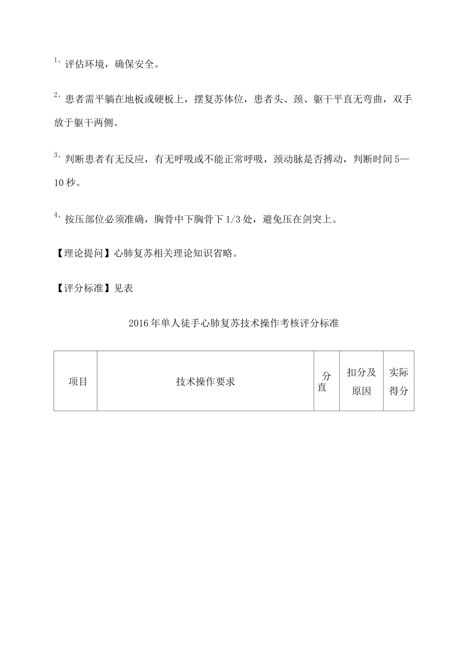 徒手心肺复苏技术操作规程及评分标准_第3页