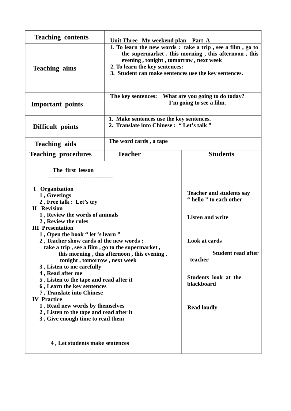 2014新版PEP小学六年级英语上册Unit3-Part-A教案(全英)_第1页
