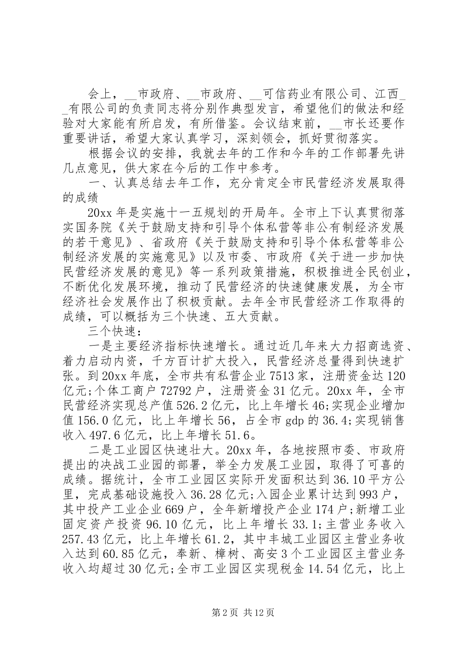 市长民营经济工作会议讲话发言_第2页