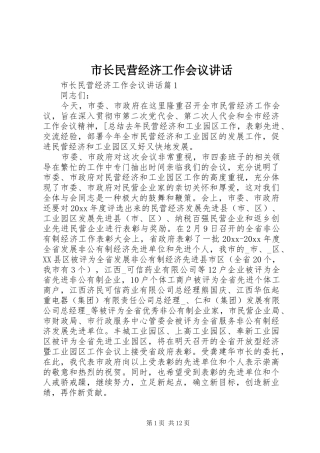 市长民营经济工作会议讲话发言