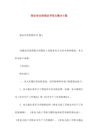 保证安全的保证书范文集合5篇