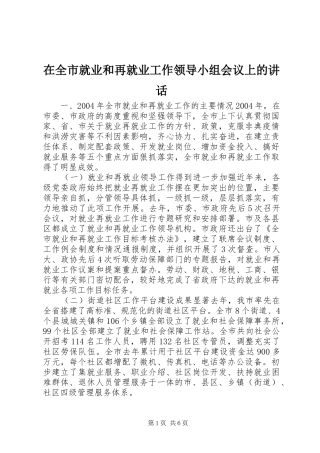 在全市就业和再就业工作领导小组会议上的讲话发言_1