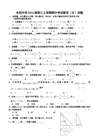 2014届东阳中学高三上学期期中考试文科数学试题及答案