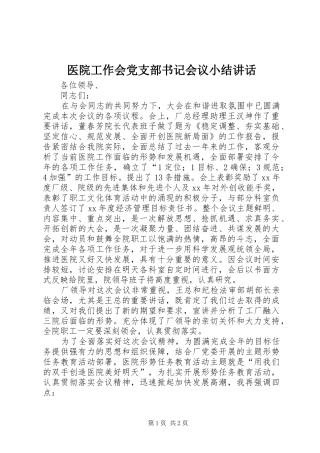 医院工作会党支部书记会议小结讲话发言