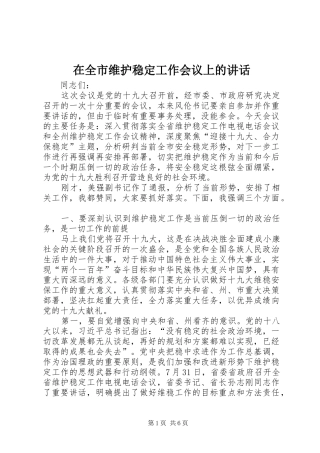 在全市维护稳定工作会议上的讲话发言