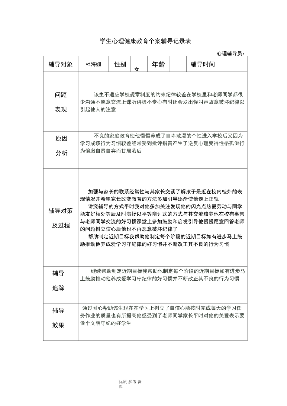 学生心理健康教育个案辅导记录文本表3_第2页