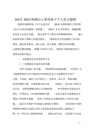 XXXX区科级以上领导班子个人发言提纲