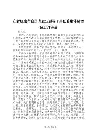 在新组建市直国有企业领导干部任前集体谈话会上的讲话发言