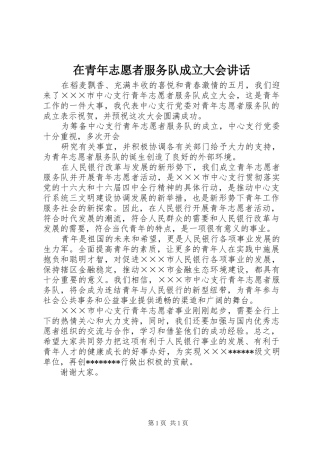 在青年志愿者服务队成立大会讲话发言