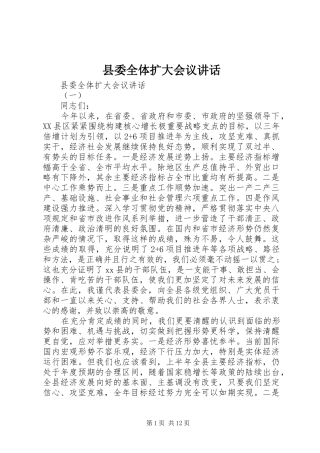 县委全体扩大会议讲话发言