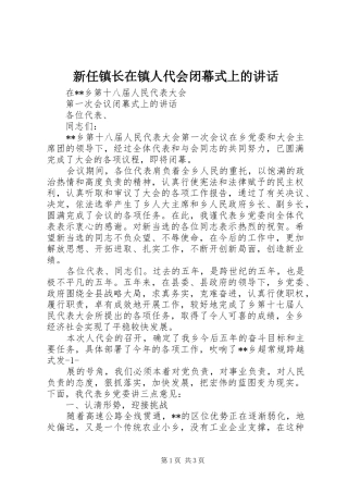 新任镇长在镇人代会闭幕式上的讲话发言