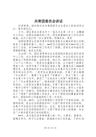 共青团委员会讲话发言