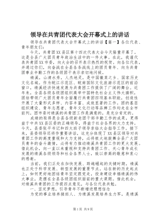 领导在共青团代表大会开幕式上的讲话发言