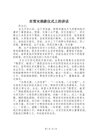 在雪灾捐款仪式上的讲话发言