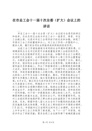 在市总工会十一届十次全委（扩大）会议上的讲话发言