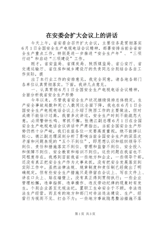 在安委会扩大会议上的讲话发言