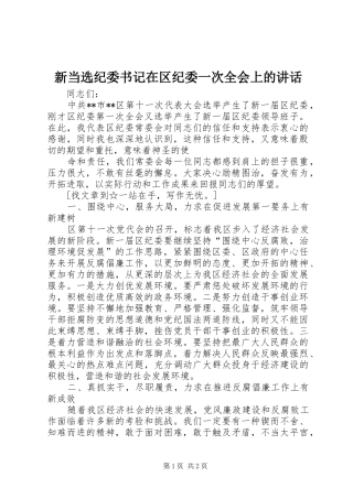 新当选纪委书记在区纪委一次全会上的讲话发言