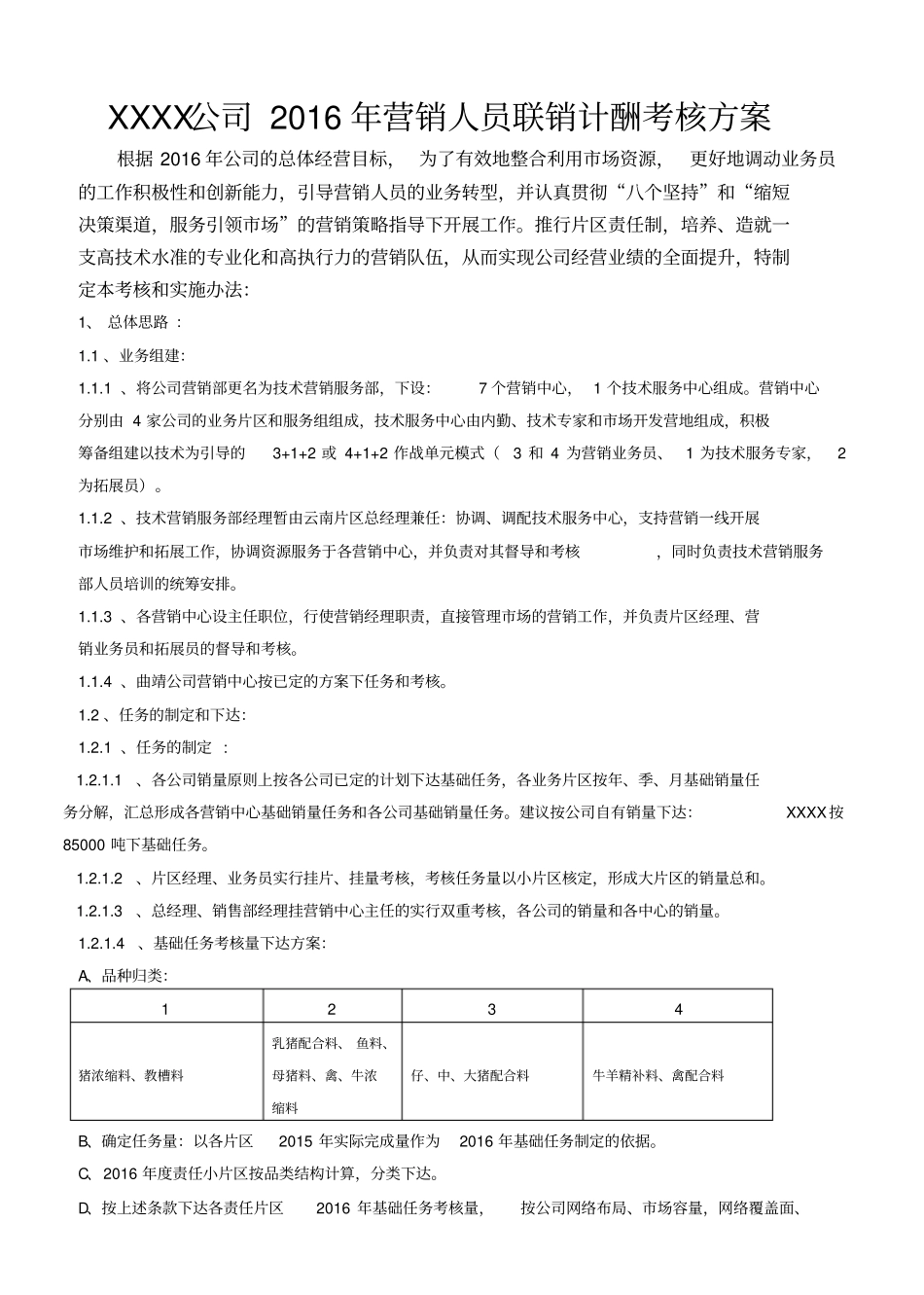 XXXX饲料厂业务员考核方案_第1页