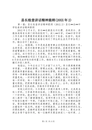 县长检查讲话发言精神提纲(20XX年2)