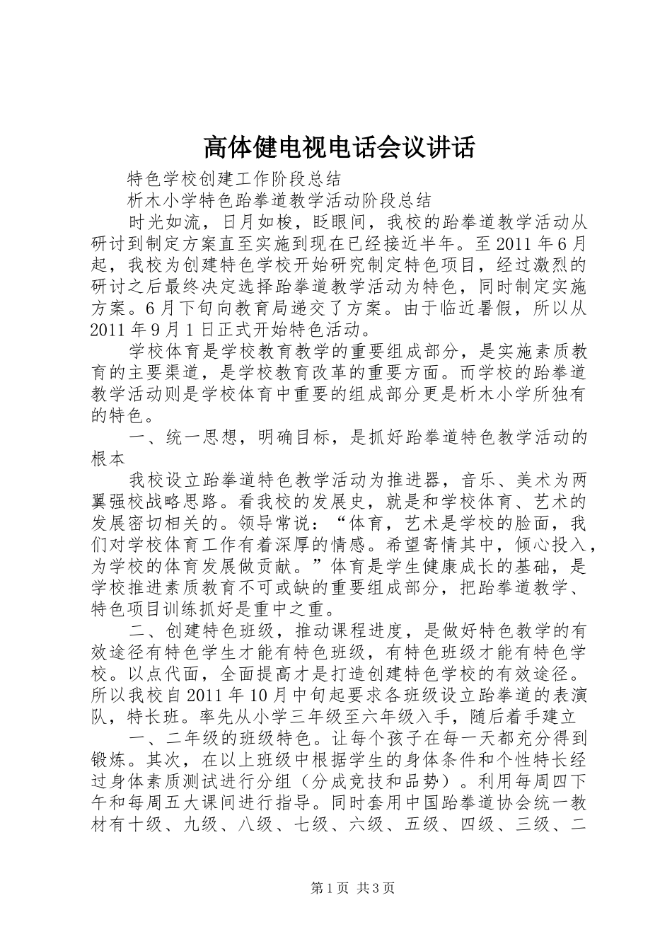 高体健电视电话会议讲话发言_第1页