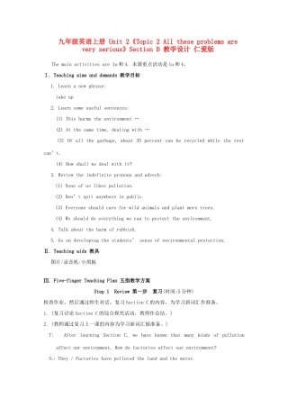 九年级英语上册 Unit 2《Topic 2 All these problems are very serious》Section D 教学设计 仁爱版