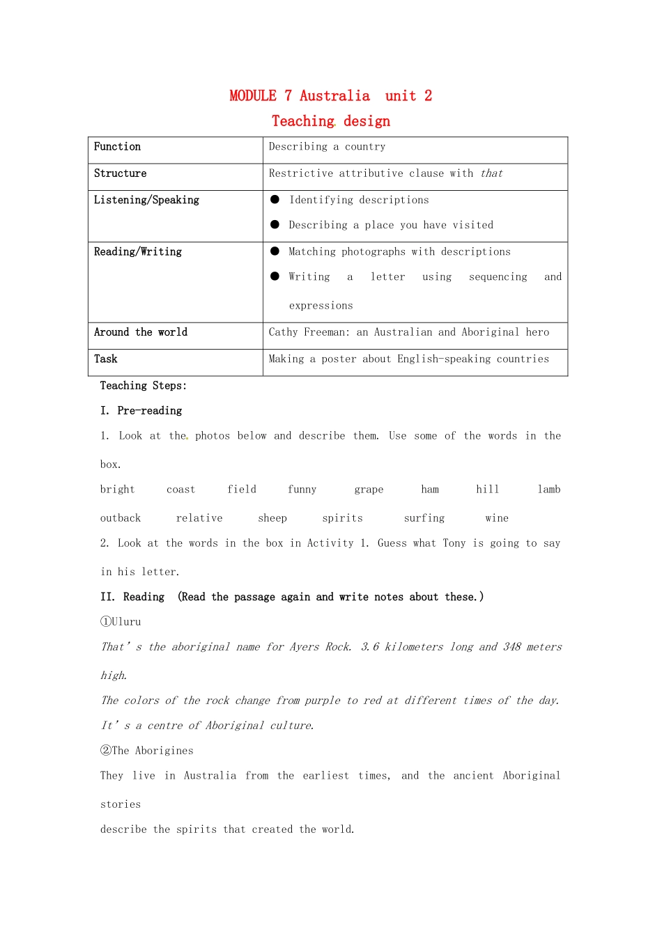 九年级英语上册 Module 7 Unit 2 The camel that I rode had a bad temper教案 外研版_第1页