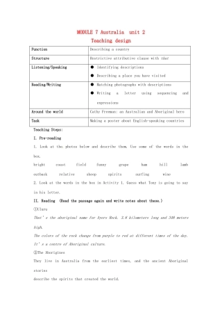 九年级英语上册 Module 7 Unit 2 The camel that I rode had a bad temper教案 外研版