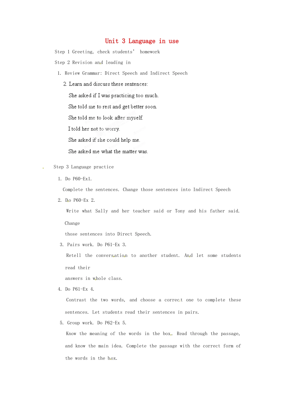 天津市武清区杨村第五中学八年级英语下册《Module 7 Time off Unit 3 Language in use》教案 外研版_第1页