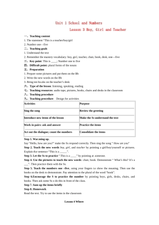 七年级英语上册 Unit 1 Lesson 3 Boy, Girl and Teacher-Lesson 4 Where教案 冀教版