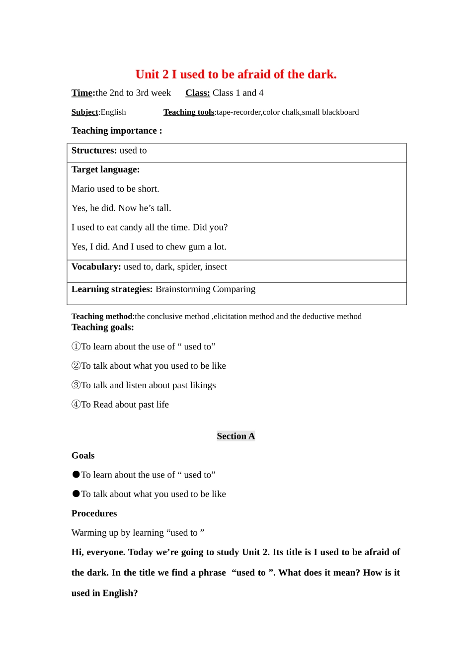 九年级英语unit ２教案 人教新目标版_第1页