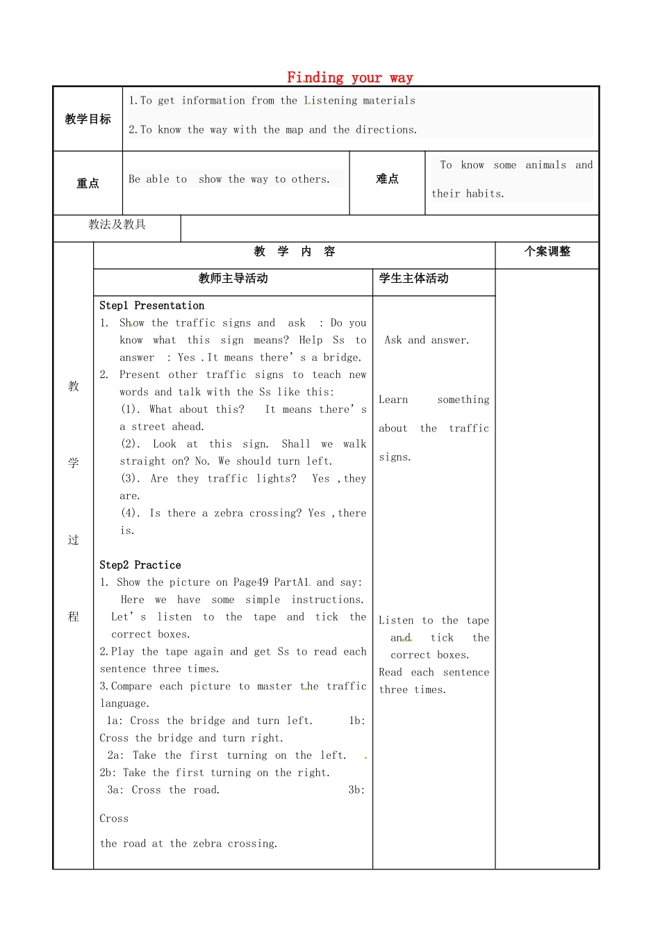 七年级英语下册 Unit 4 Finding your way Intergrated skills教案 （新版）牛津版-（新版）牛津版初中七年级下册英语教案_第1页